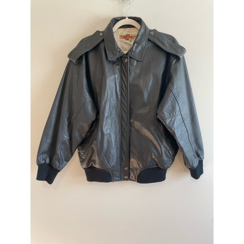 Vintage The Flight Club Size L Genuine Leather Bomber Jacket Black Aviator